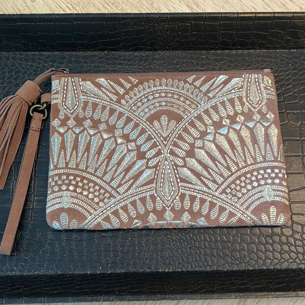 Lucky Brand Suede Embroidered Wristlet